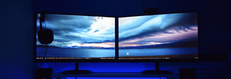 dual monitors setup on a table