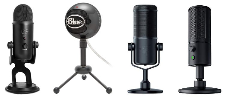 4 black microphones