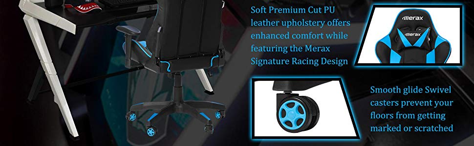 Merax Gaming Chair PU leather and smooth glide swivel casters