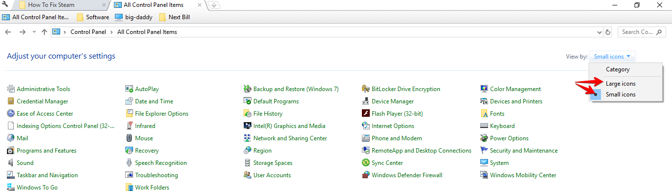 control panel small icons
