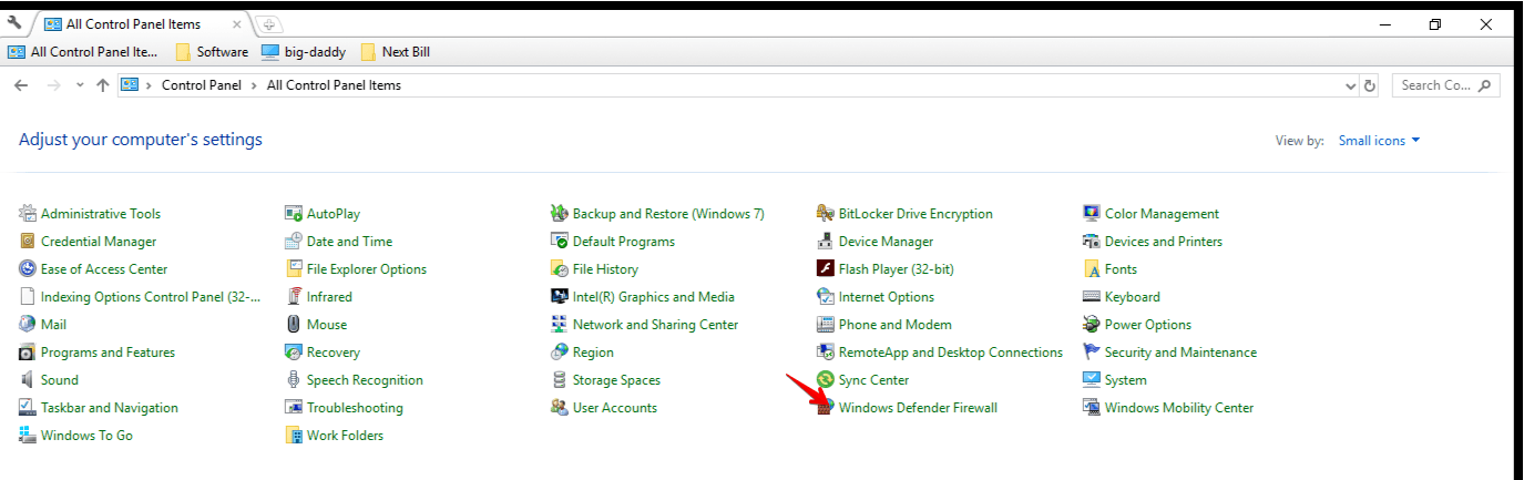 control panel windows defender firewall