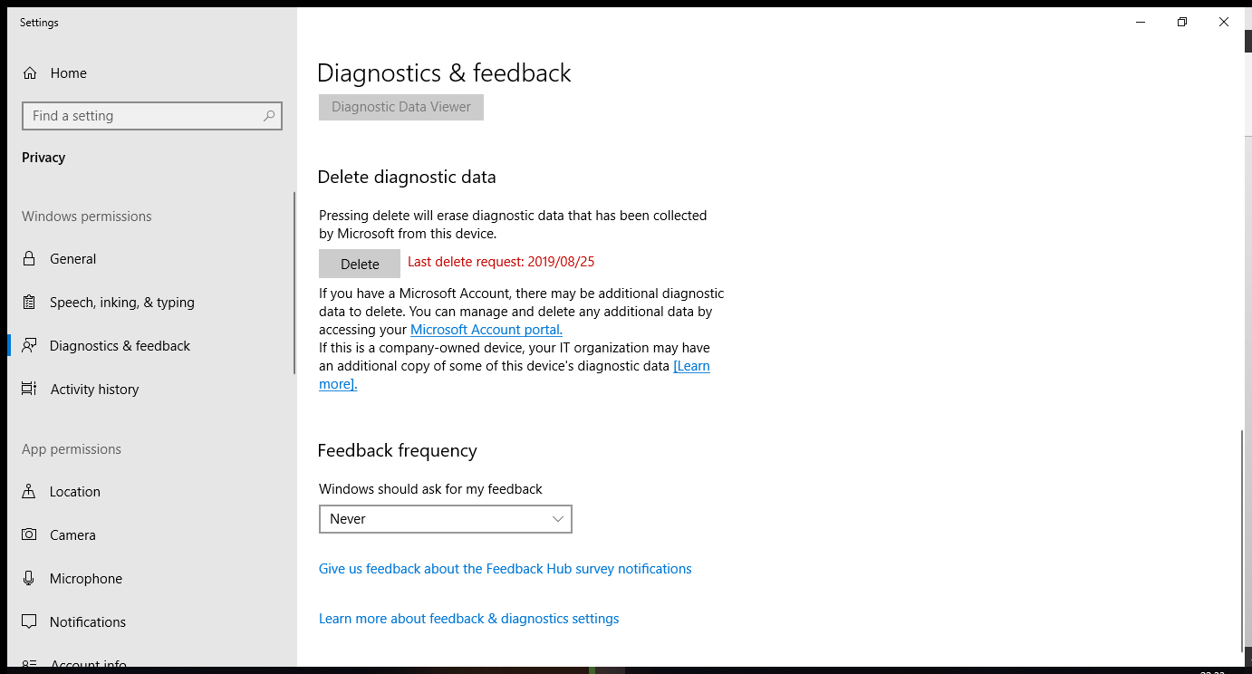 delete diagnostic data