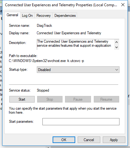 disabled startup type