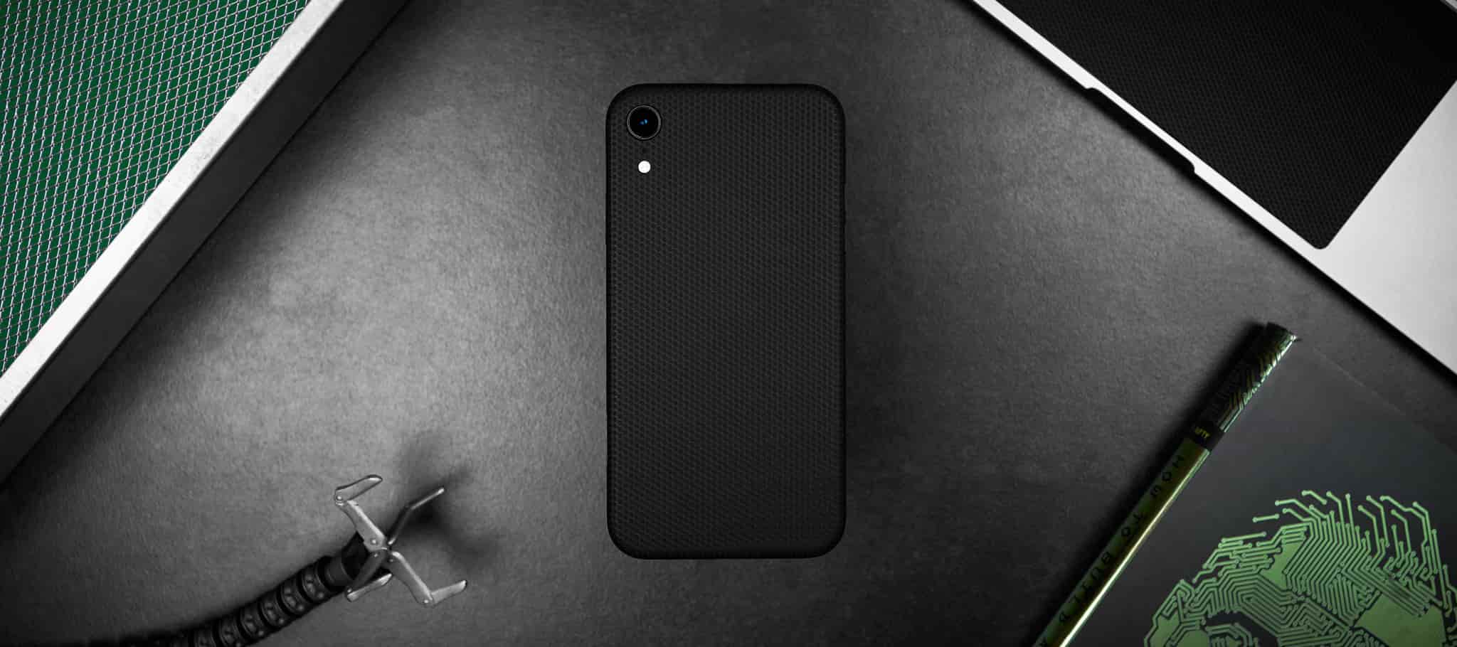 iphone xr black skin on table