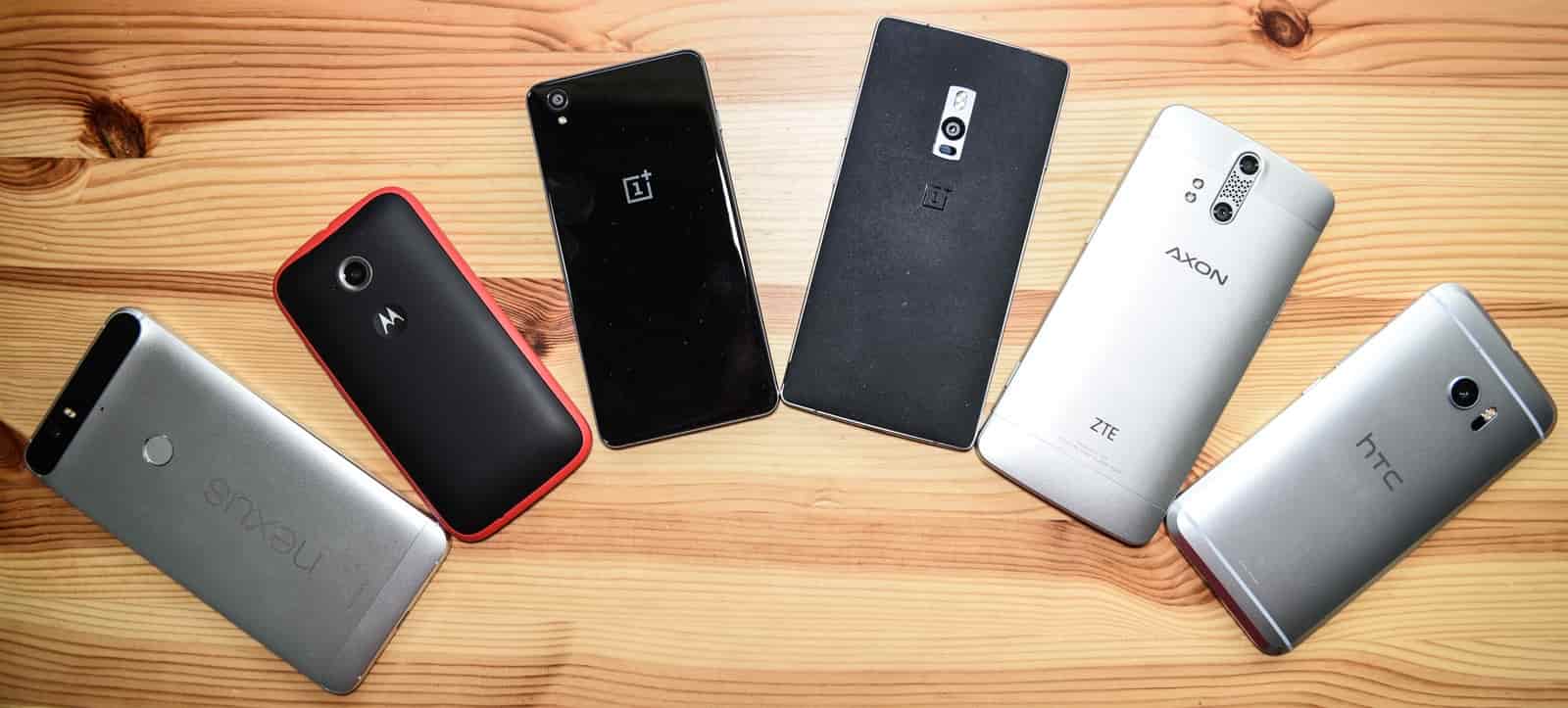 six android phones from different eras