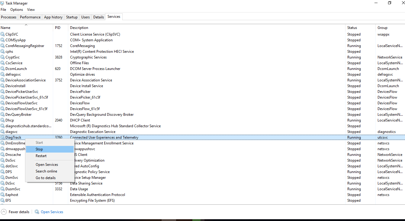 stop DiagTrack service
