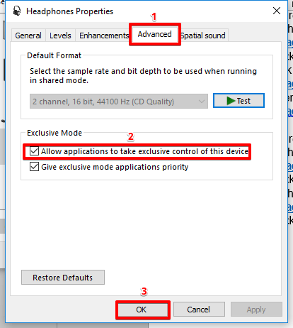 Allow applications to take exclusive control of this device
