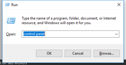 Control Panel Run Dialog