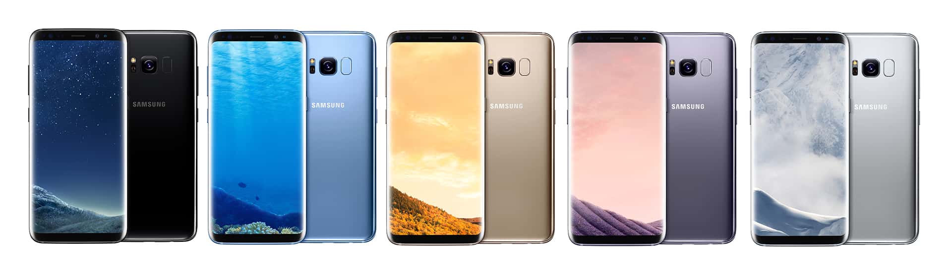 Samsung Galaxy S8+ phones in different colours