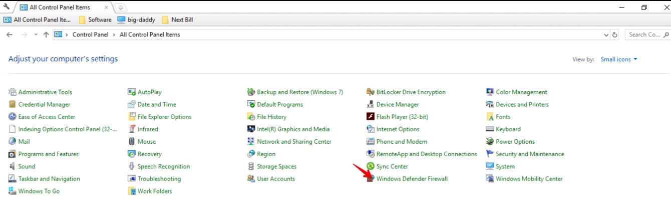control panel windows defender firewall