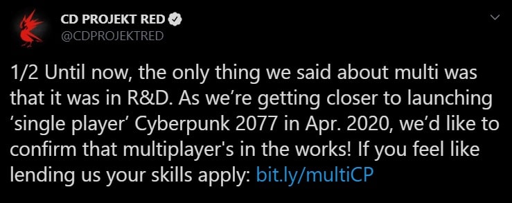 cdprojektred multiplayer tweet