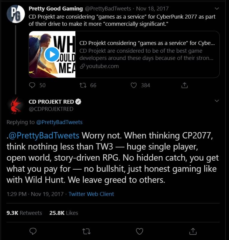 cdprojektred pretty good gaming tweet