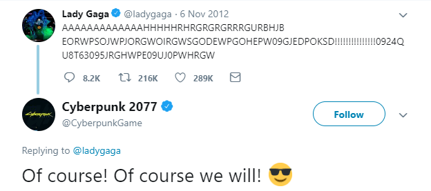 cyberpunk 2077 lady gaga tweet