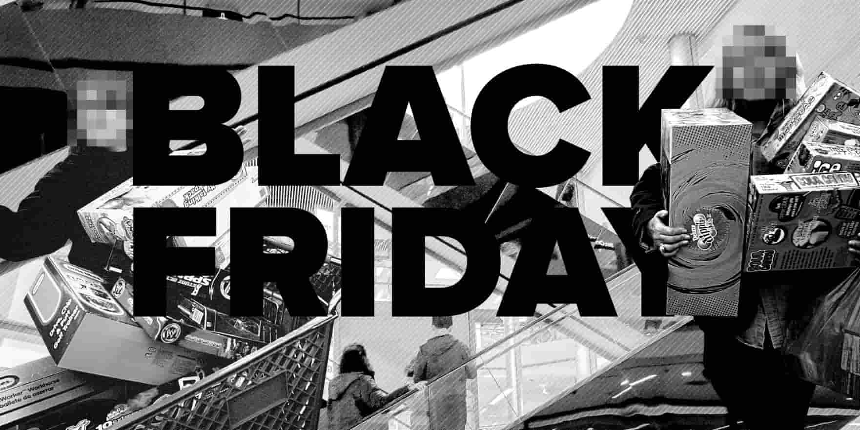 black friday women with boxes and a shopping cart