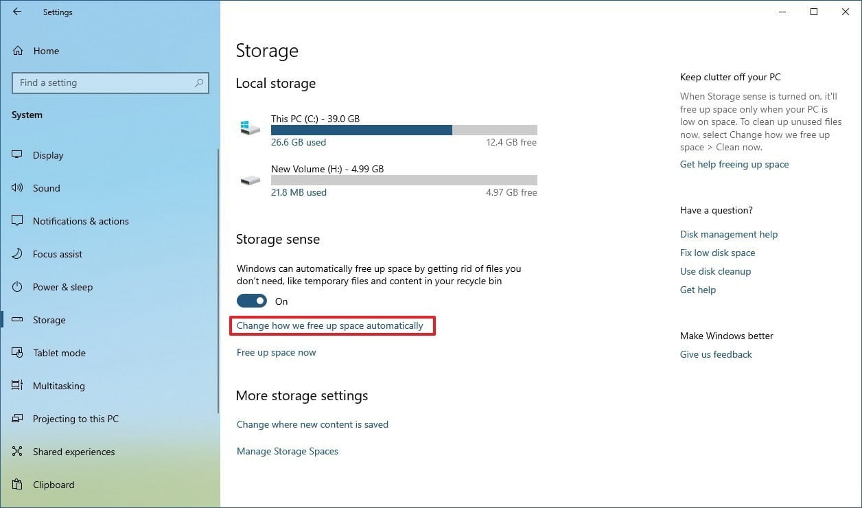 free disk space windows 10