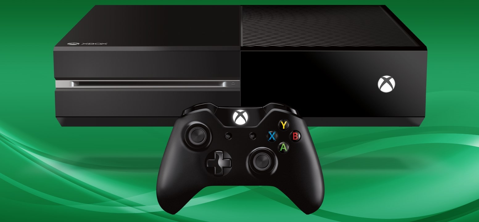 xbox one in black with green backdrop