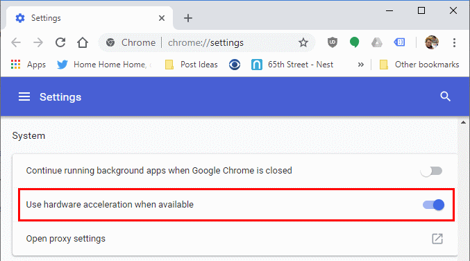 Chrome hardware acceleration settings