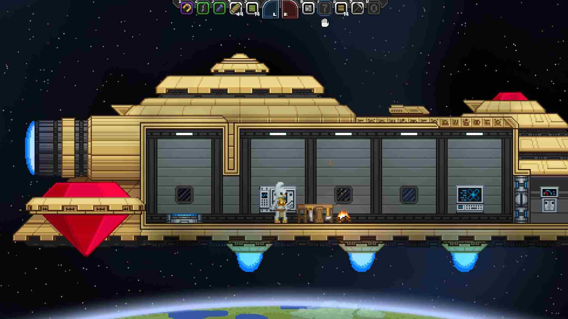 Starbound lego like ship in space