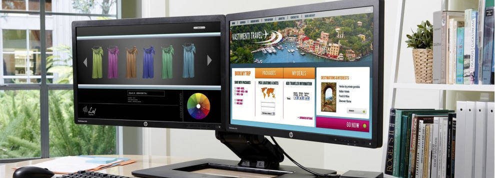 Two Monitors Attached to a Dual Monitor Stand