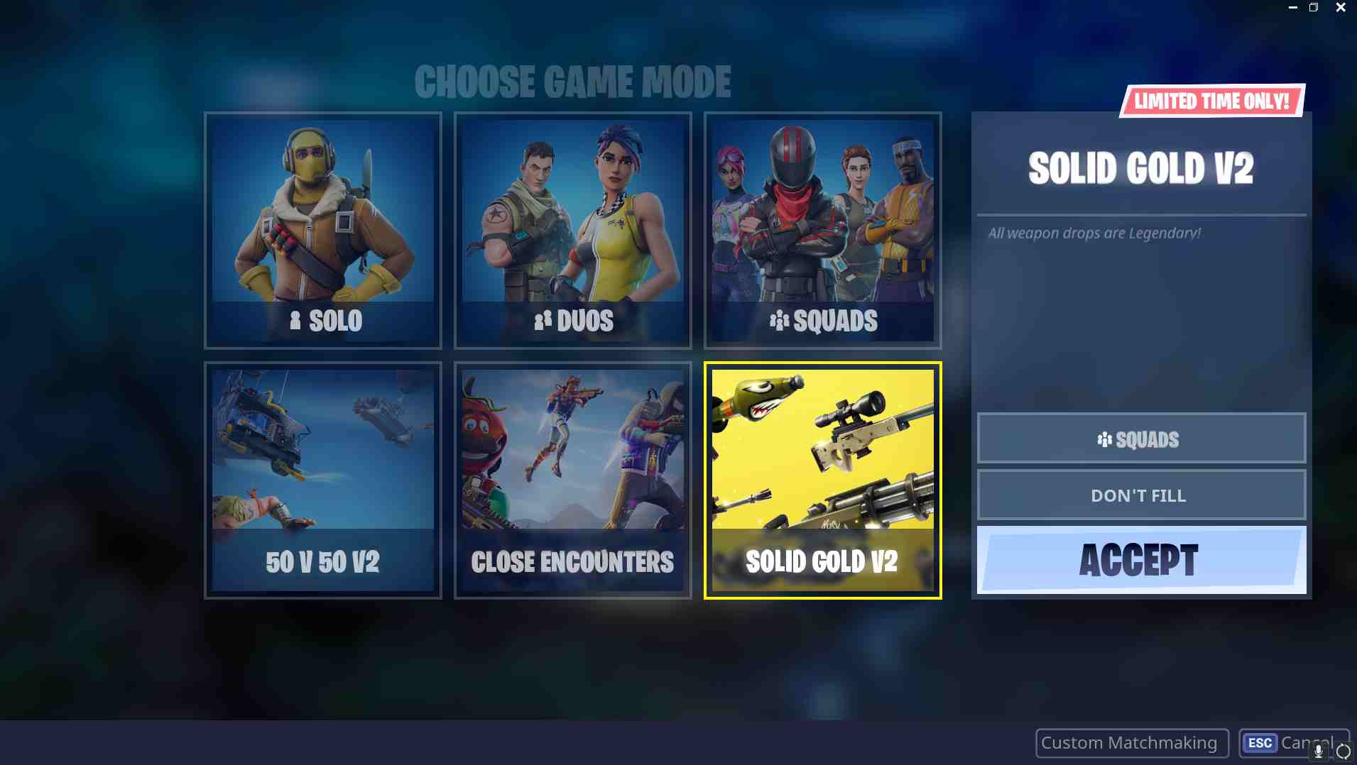 fortnite game mode selection