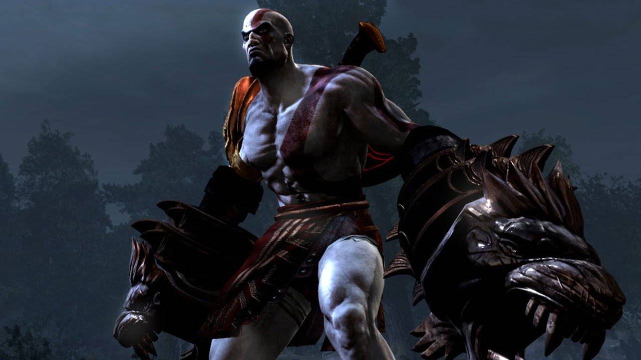 god of war 3 kratos with new type of weapon on his arms
