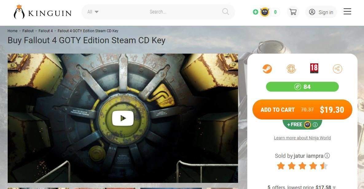 Fallout 4 GOTY Edition Steam CD Key on Kinguin