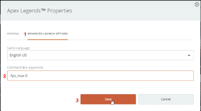 Apex Legends Properties Launch Options