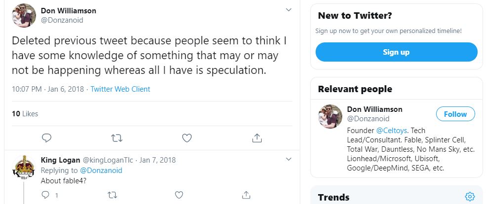 Don Williamson Fable 4 Tweet