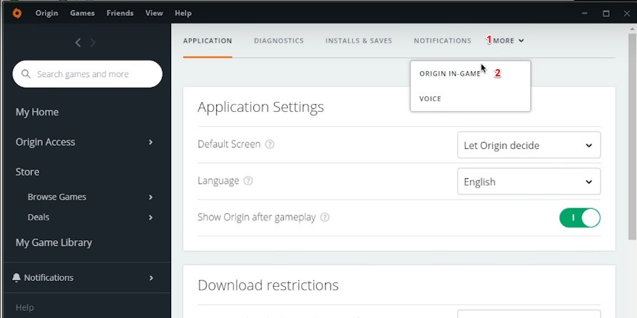 Select Origin in Game