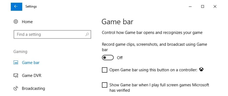 Untick Show Game Bar