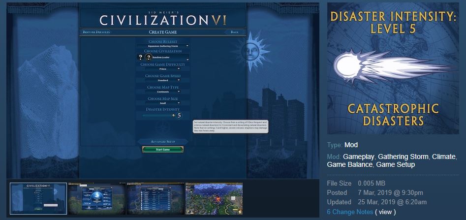 Civ 6 Catastrophic Disaster Intensity Mod