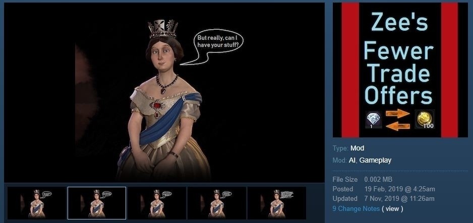 Civ 6 Zee's Fewer Trade Offers Mod