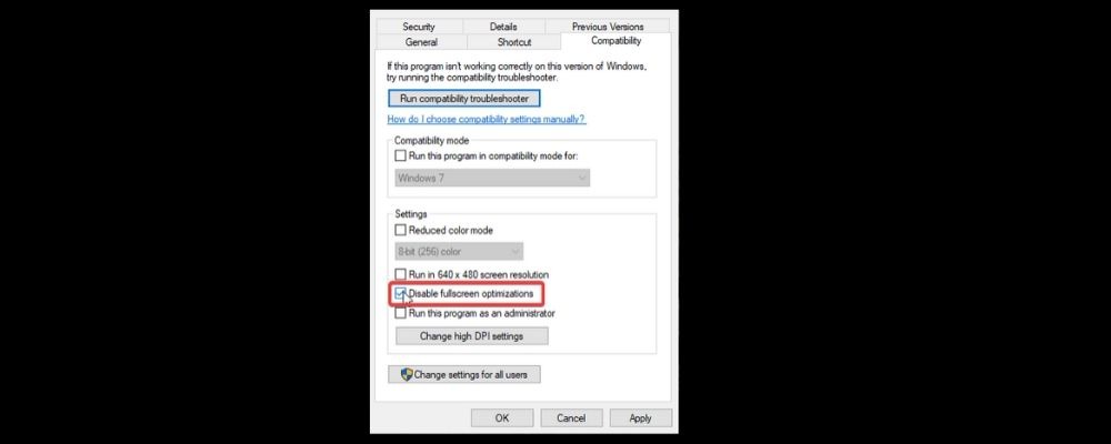 Disable fullscreen optimizations