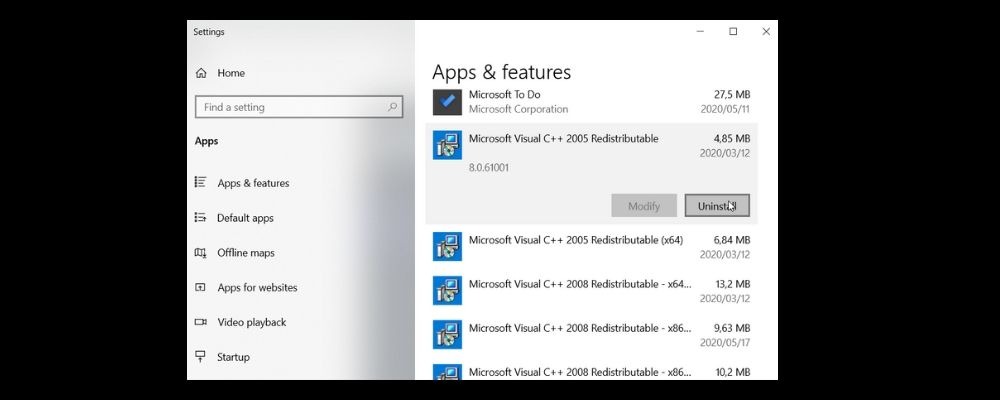 Uninstall redistributables