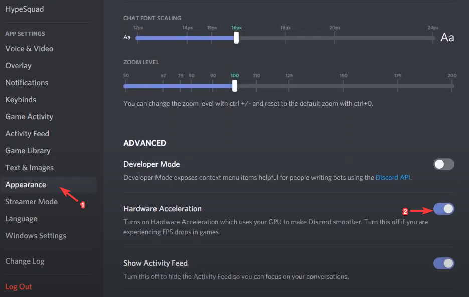 Toggle Hardware Acceleration